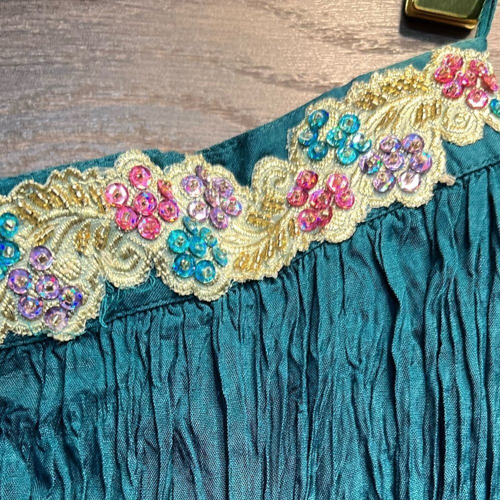 Chaudry KC Bohemian Maxi Skirt with Embellished Waist in Teal, Size Medium. NWT! - Picture 4 of 10